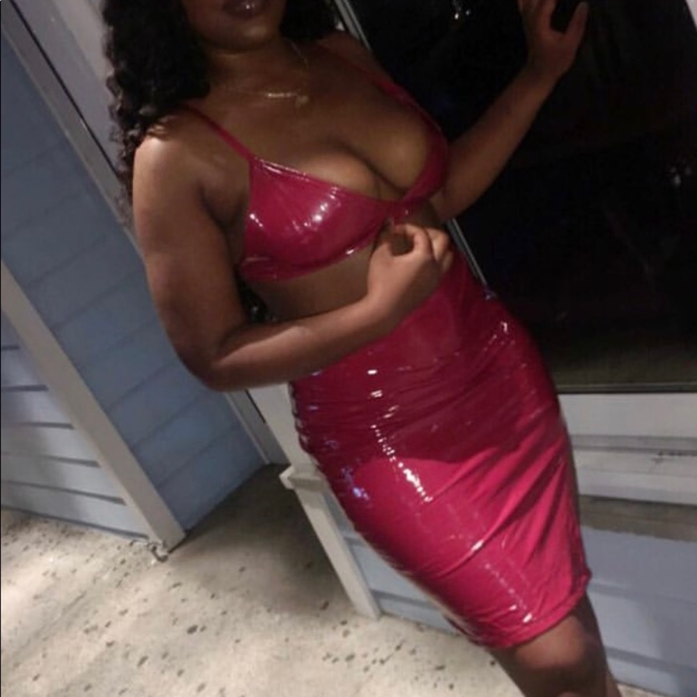 Sexy latex skirt set